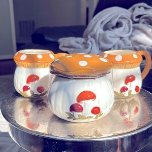 NWT kohls 3 pc MUSHROOM 🍄 lot Ceramic Mug & tureen with top canister sugar bowl